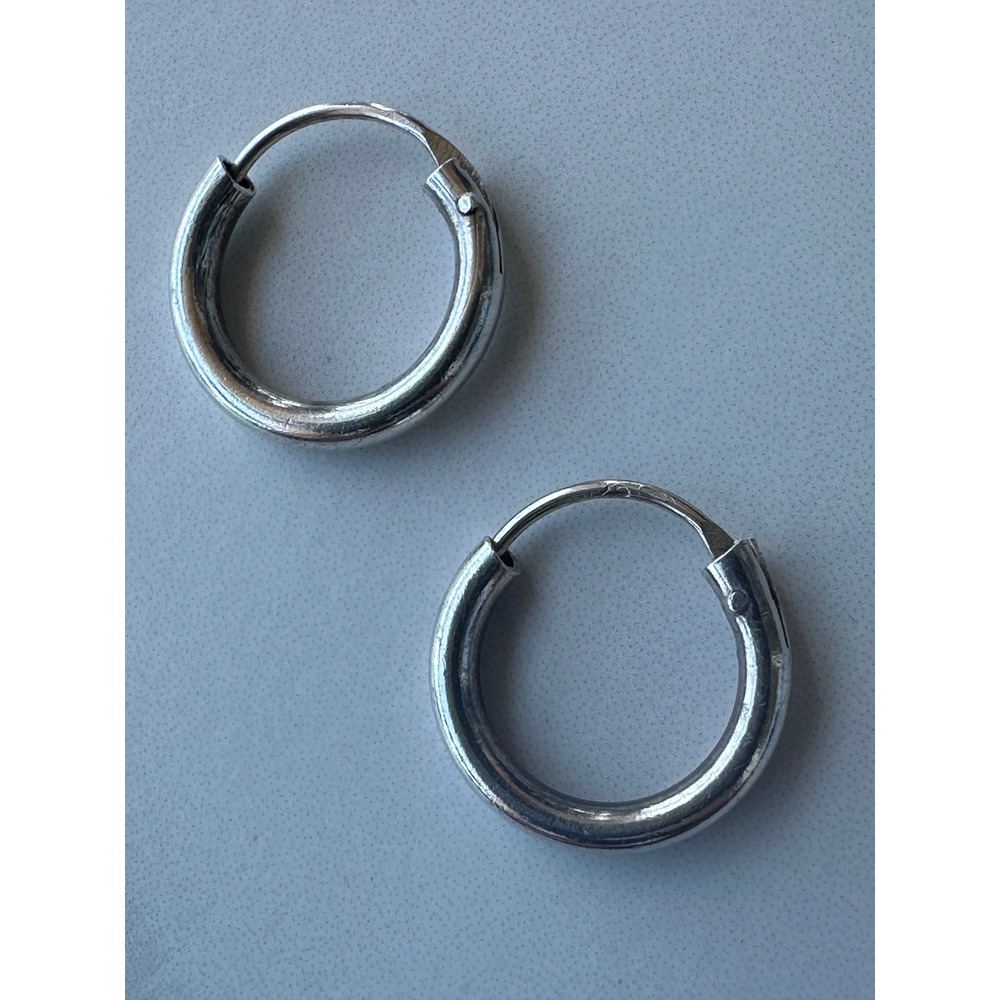 Sterling Silver 925 Small Round Hoop Earrings Minimalist Continuous Endless Pair